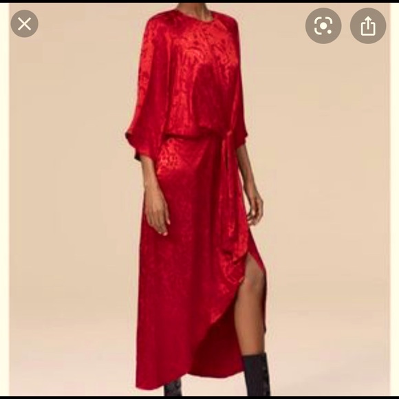 zara red jacquard dress